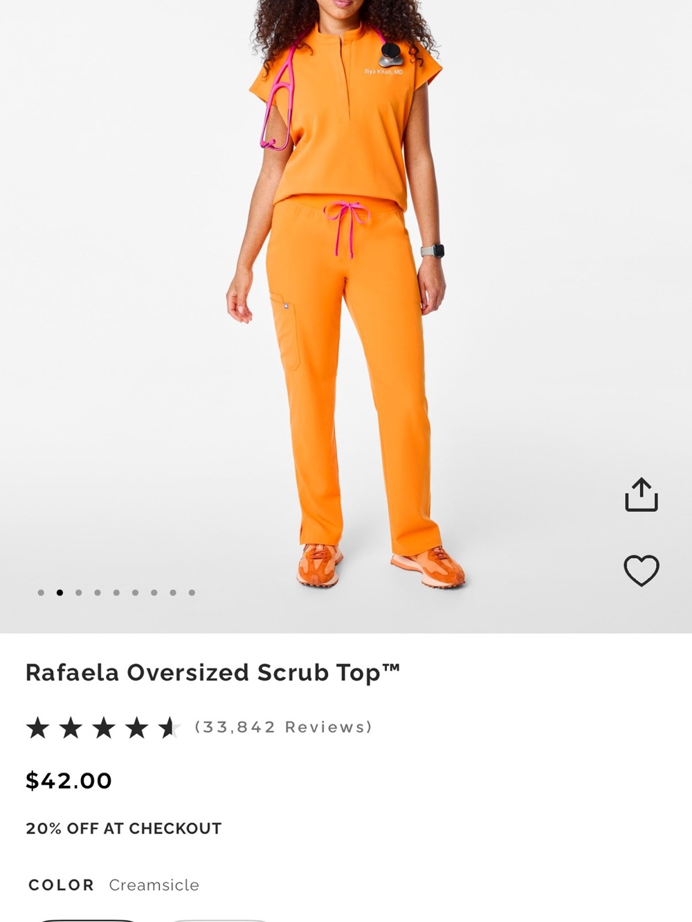 Rafaela Oversized Scrub Top in Creamsicle Orange